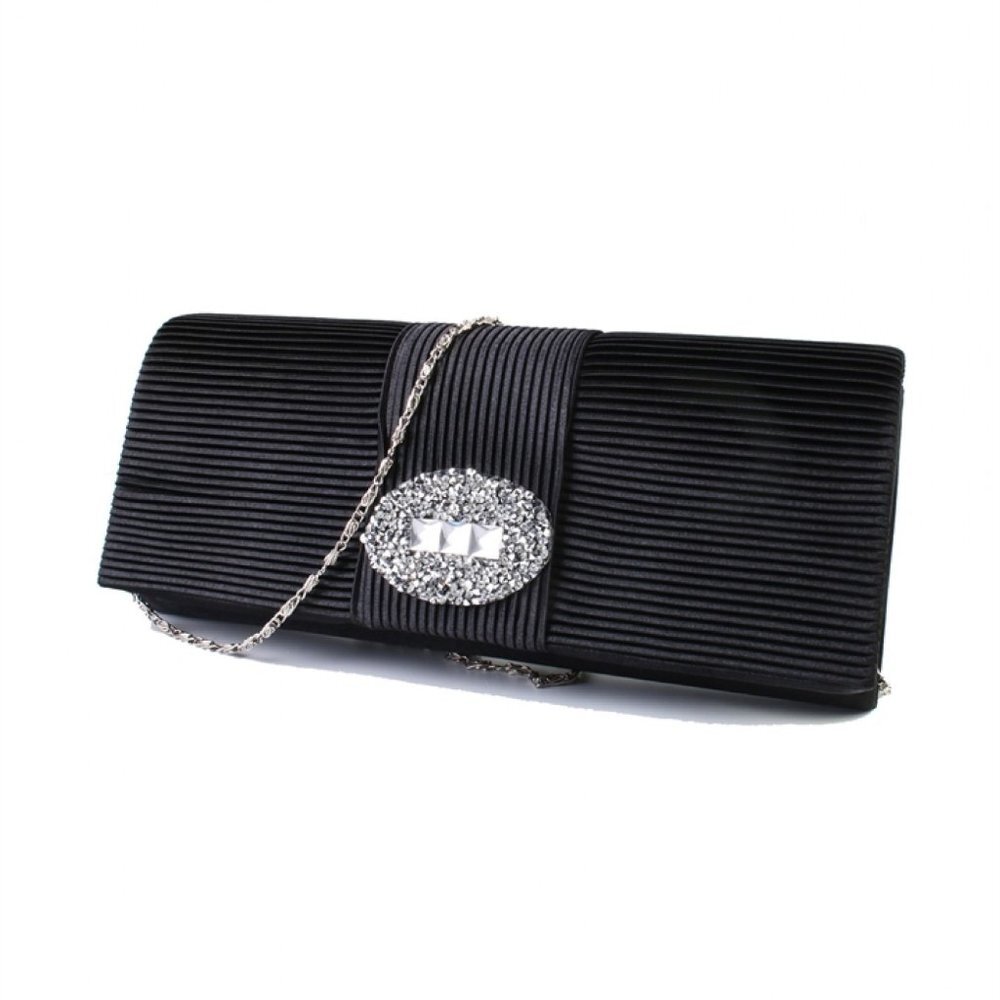NEW Pleated Satin Formal Clutch Rhinestone Purse Wedding Shoulder Bag Evening